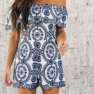 Embroidered Off The Shoulder Romper - Size Large